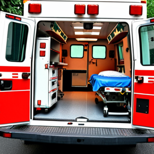 Home 6 **Image of a used ambulance:** A slightly worn ambulance with visible medical equipment inside, parked on a street, suggesting age and use.
