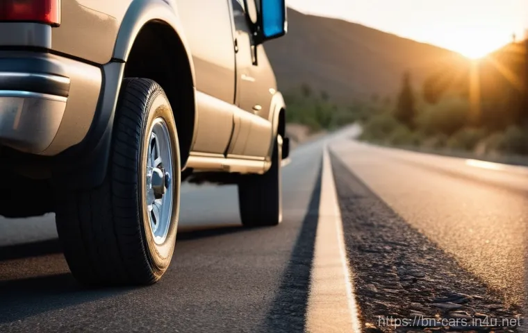 트레일러 견인 중 소모품 관리 - **Prompt:** A vibrant, sun-drenched image of a person meticulously checking the tire pressure and tr...