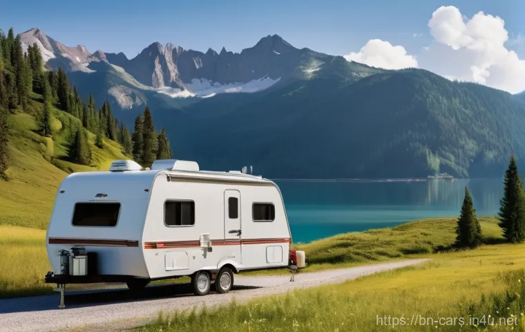 트레일러 견인 중 소모품 관리 - **Prompt:** A compelling, slightly dramatic shot depicting a person diligently changing a flat tire ...